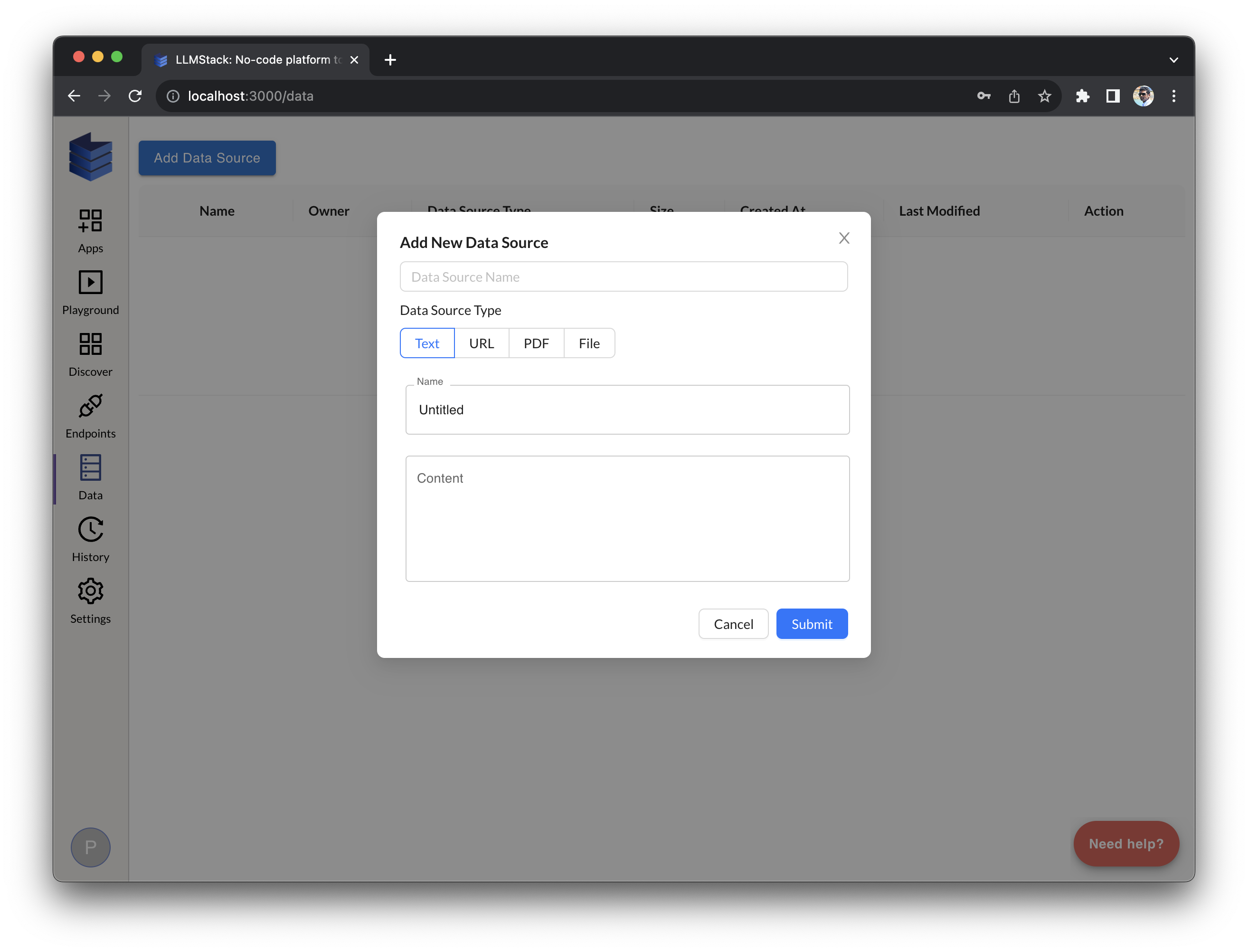 Data Sources Page